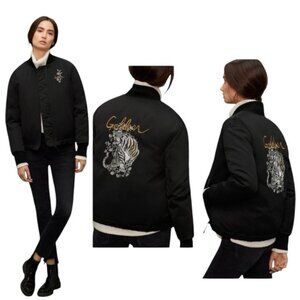 Aritzia Golden Goose Down Bomber Jacket Black Embroidered Tiger Heavyweight M